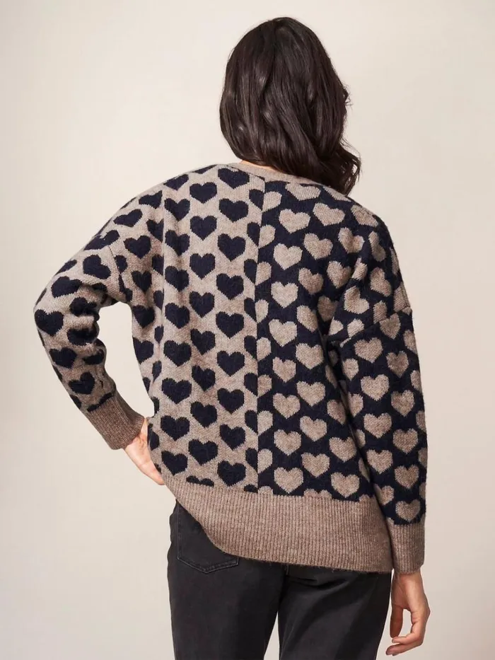 Women KNITWEAR White Stuff TONAL HEARTS CARDI Natural Multi