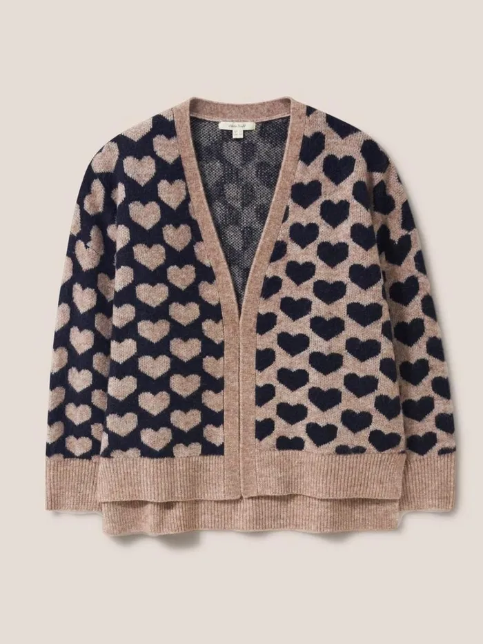 Women KNITWEAR White Stuff TONAL HEARTS CARDI Natural Multi