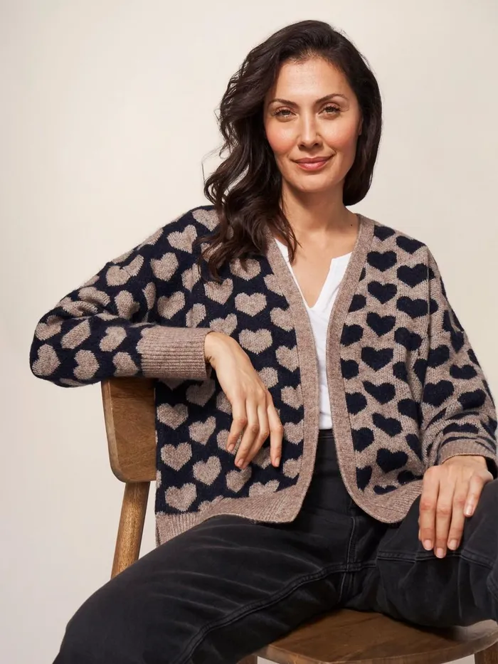 Women KNITWEAR White Stuff TONAL HEARTS CARDI Natural Multi
