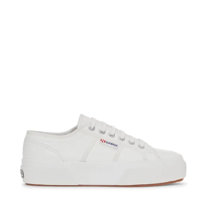Women Lady Shoes Woman 2740 PLATFORM TUMBLED LEATHER Wedge WHITE Superga Platform