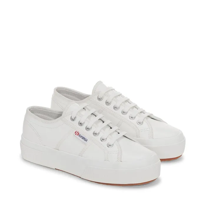 Women Lady Shoes Woman 2740 PLATFORM TUMBLED LEATHER Wedge WHITE Superga Platform