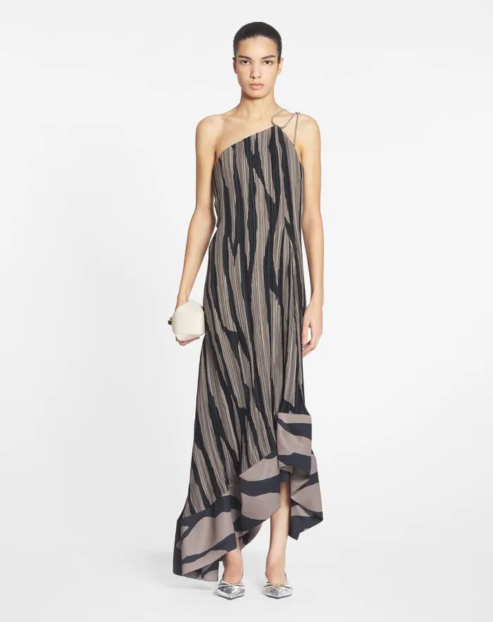 Women Lanvin Dresses Asymmetrical Cascadeeffect Dress Marron Glaceblack Women Lanvin Dresses Asymmetrical Cascadeeffect Dress Marron Glaceblack