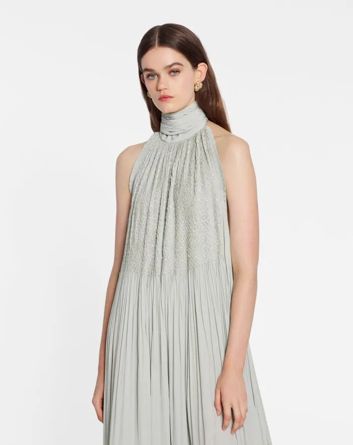 Women Lanvin Dresses Embroidered Cape Gown In Charmeuse Sage