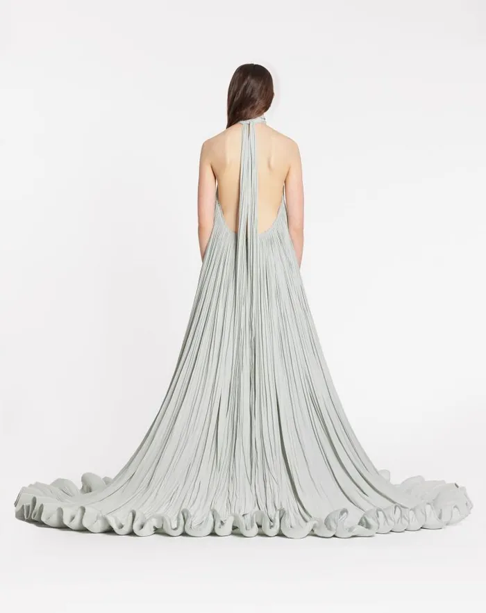 Women Lanvin Dresses Embroidered Cape Gown In Charmeuse Sage