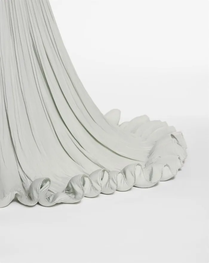 Women Lanvin Dresses Embroidered Cape Gown In Charmeuse Sage