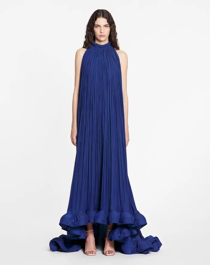 Women Lanvin Dresses Long Charmeuse Tribute Dress Indigo