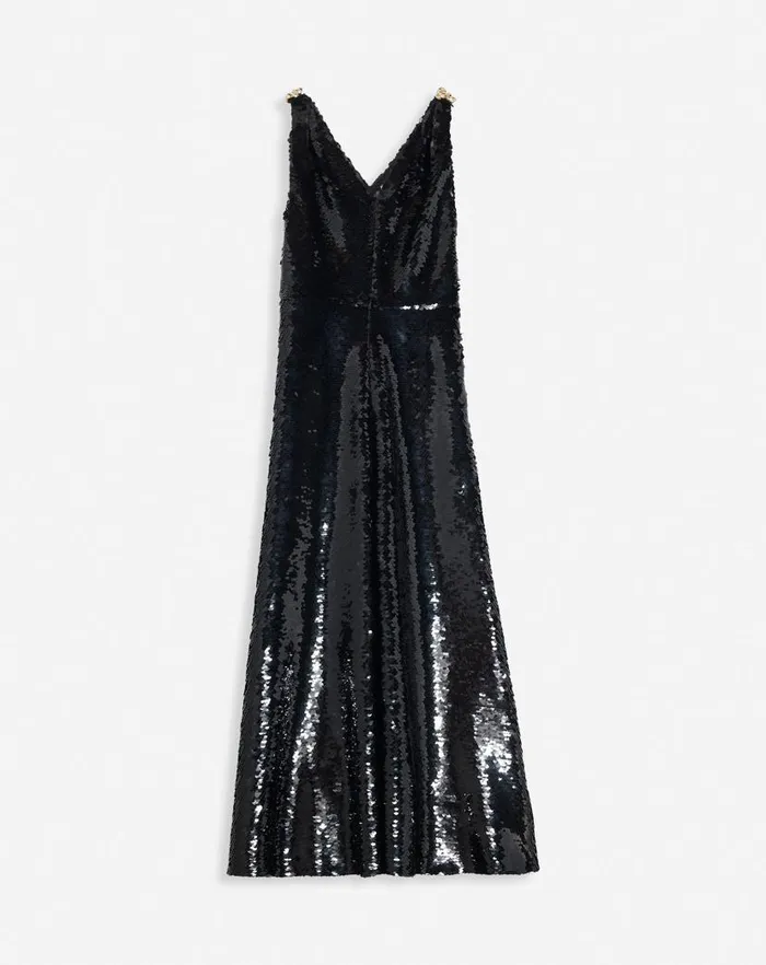 Women Lanvin Dresses Long Embroidered Sleeveless Dress Black