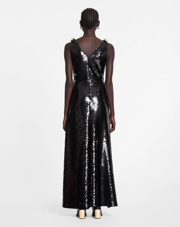 Women Lanvin Dresses Long Embroidered Sleeveless Dress Black