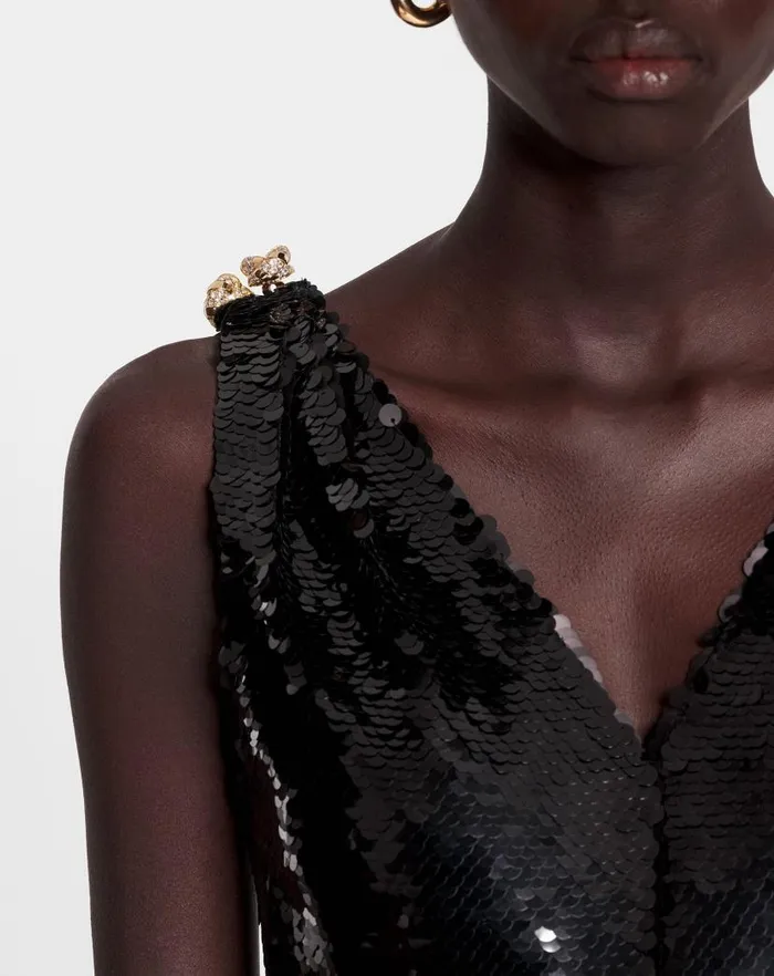Women Lanvin Dresses Long Embroidered Sleeveless Dress Black