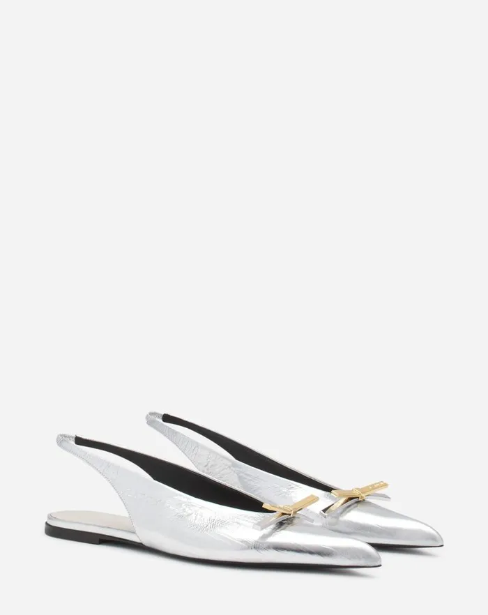 Women Lanvin Loafers Lanvin Bow Slingback In Metallic Leather Silver Women Lanvin Loafers Lanvin Bow Slingback In Metallic Leather Silver