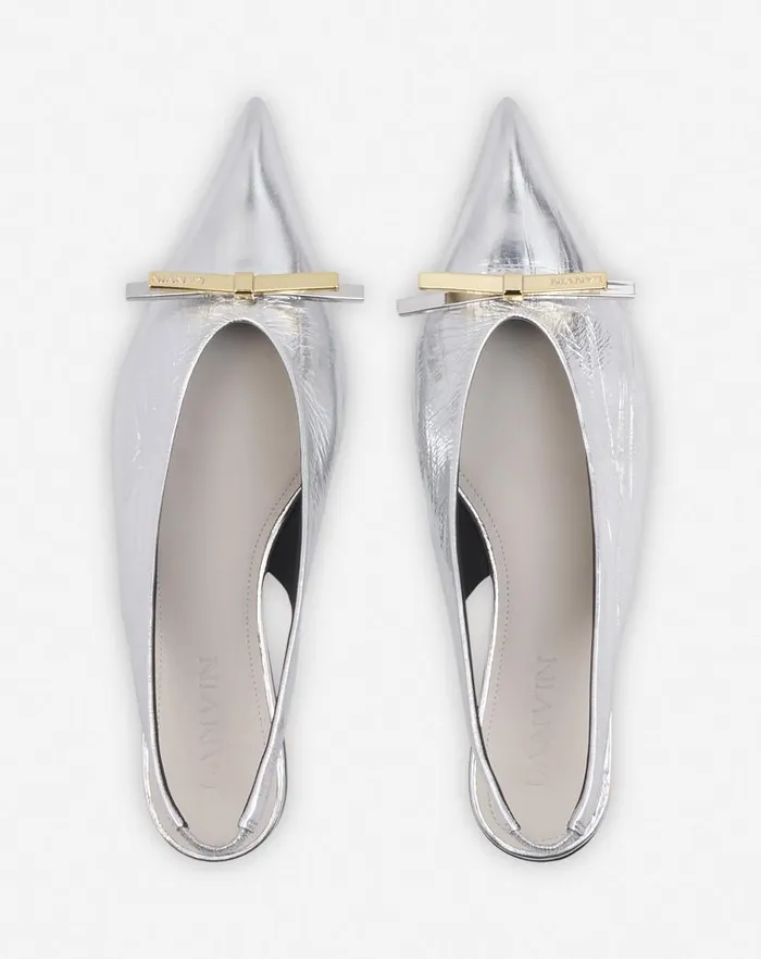 Women Lanvin Loafers Lanvin Bow Slingback In Metallic Leather Silver Women Lanvin Loafers Lanvin Bow Slingback In Metallic Leather Silver