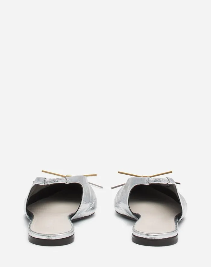 Women Lanvin Loafers Lanvin Bow Slingback In Metallic Leather Silver Women Lanvin Loafers Lanvin Bow Slingback In Metallic Leather Silver