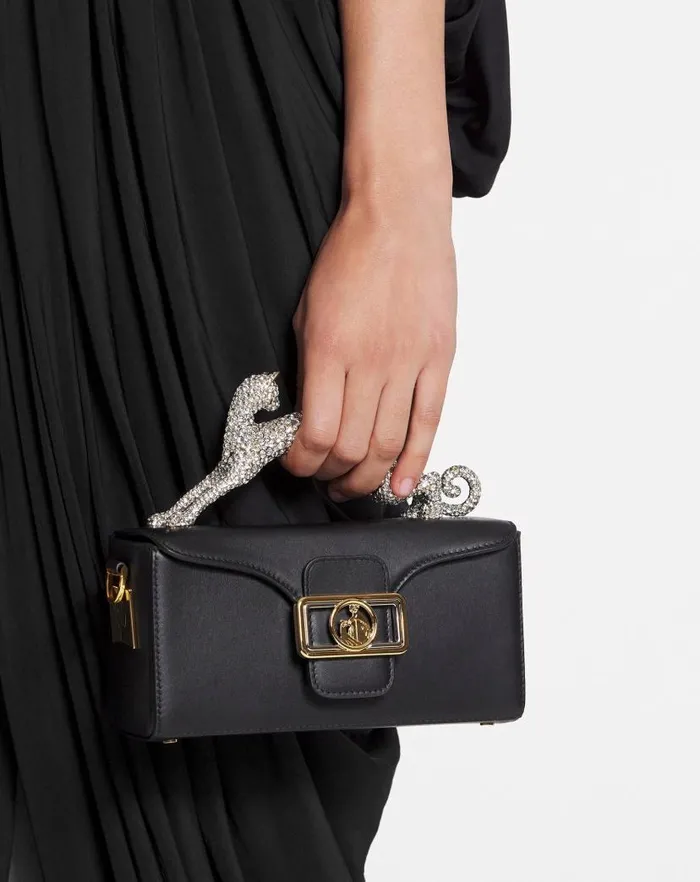 Women Lanvin Pencil Nano Pencil Cat Leather And Rhinestone Bag Black