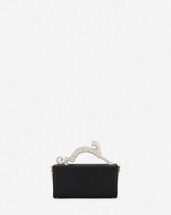 Women Lanvin Pencil Nano Pencil Cat Leather And Rhinestone Bag Black