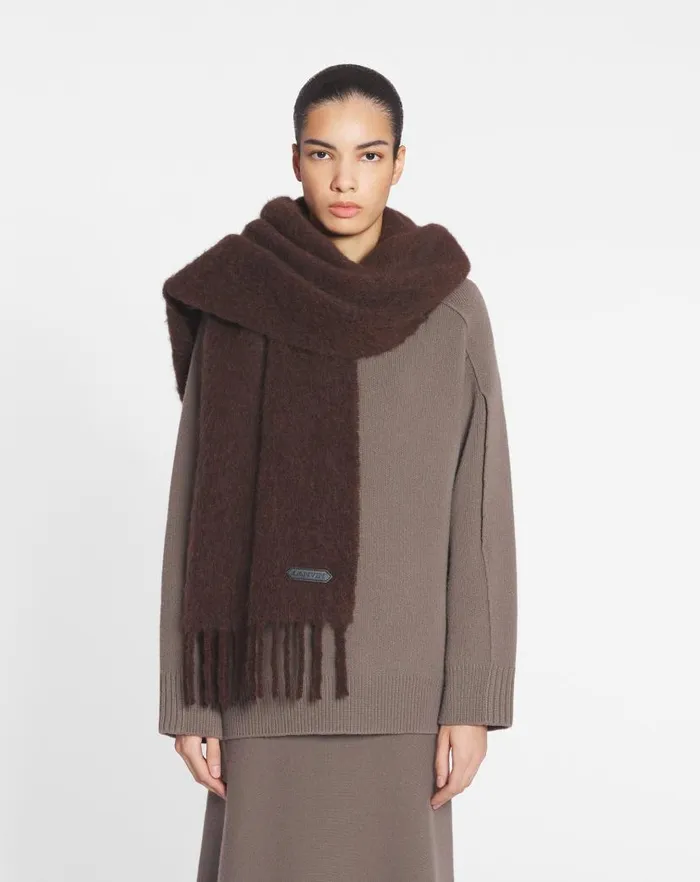 Women Lanvin Silks and Scarves Lanvin Fringed Scarf In Wool Dark Brown Women Lanvin Silks and Scarves Lanvin Fringed Scarf In Wool Dark Brown