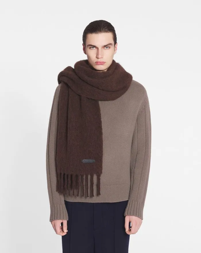 Women Lanvin Silks and Scarves Lanvin Fringed Scarf In Wool Dark Brown Women Lanvin Silks and Scarves Lanvin Fringed Scarf In Wool Dark Brown
