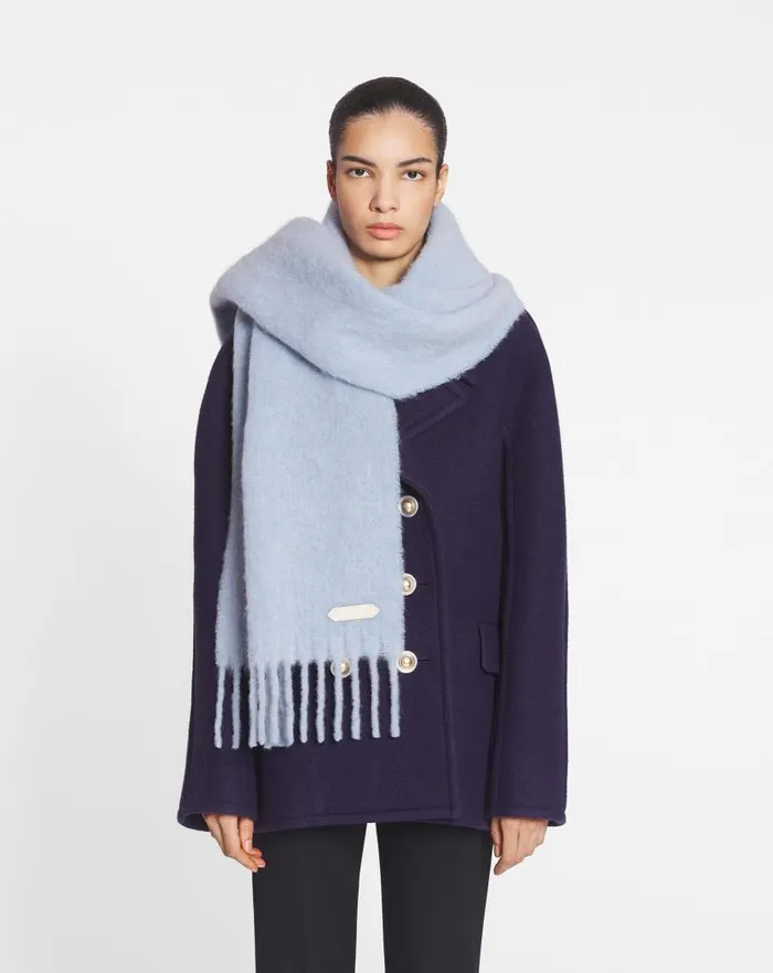Women Lanvin Silks and Scarves Lanvin Fringed Scarf In Wool Newlanvin Blue Women Lanvin Silks and Scarves Lanvin Fringed Scarf In Wool Newlanvin Blue