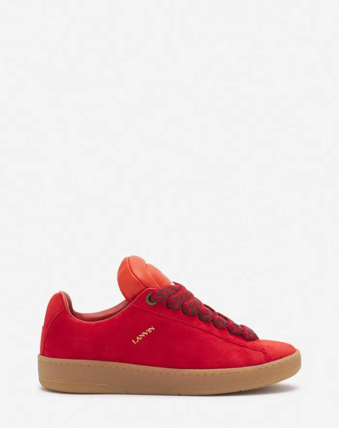 Women Lanvin Sneakers Lanvin X Future Hyper Curb Sneakers In Leather And Suede For Women Poppy Redorange