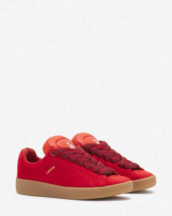 Women Lanvin Sneakers Lanvin X Future Hyper Curb Sneakers In Leather And Suede For Women Poppy Redorange Women Lanvin Sneakers Lanvin X Future Hyper Curb Sneakers In Leather And Suede For Women Poppy Redorange
