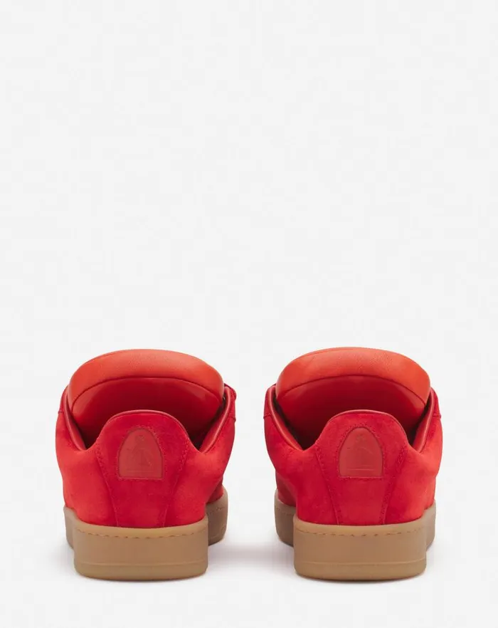 Women Lanvin Sneakers Lanvin X Future Hyper Curb Sneakers In Leather And Suede For Women Poppy Redorange Women Lanvin Sneakers Lanvin X Future Hyper Curb Sneakers In Leather And Suede For Women Poppy Redorange