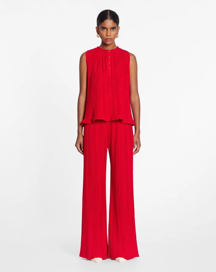 Women Lanvin Tops Sleeveless Pleated Top Flame