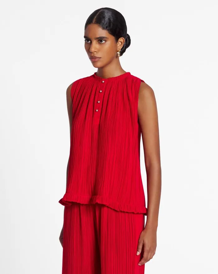 Women Lanvin Tops Sleeveless Pleated Top Flame