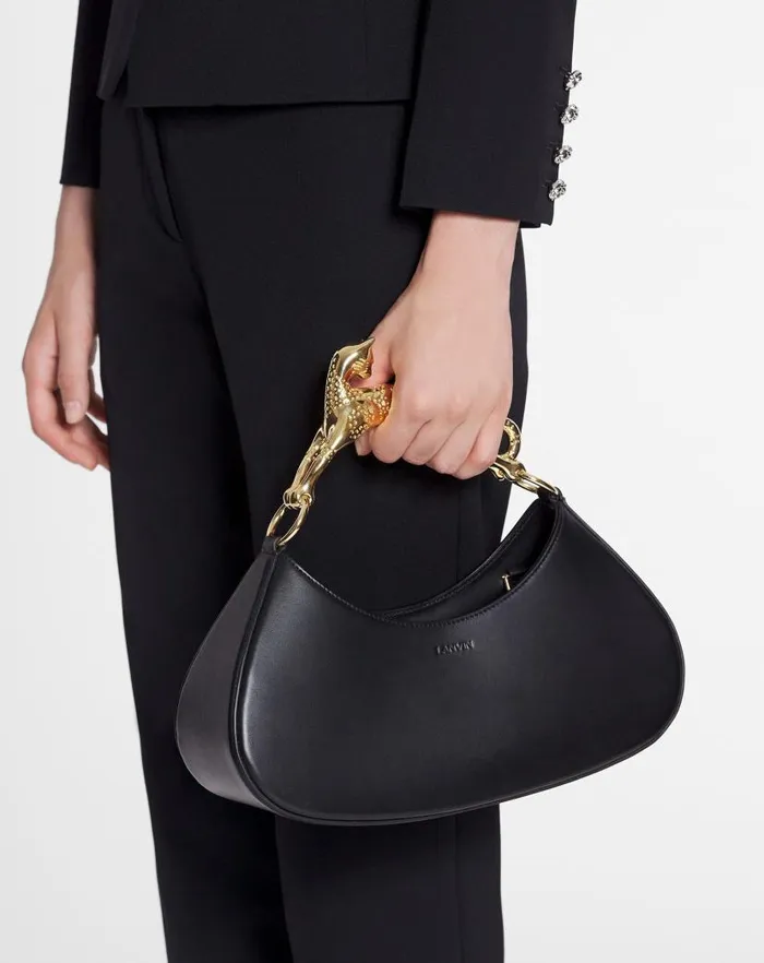 Women Lanvin Tote Bags and Top Handle Bags Hobo Cat Bolide Leather Bag Black