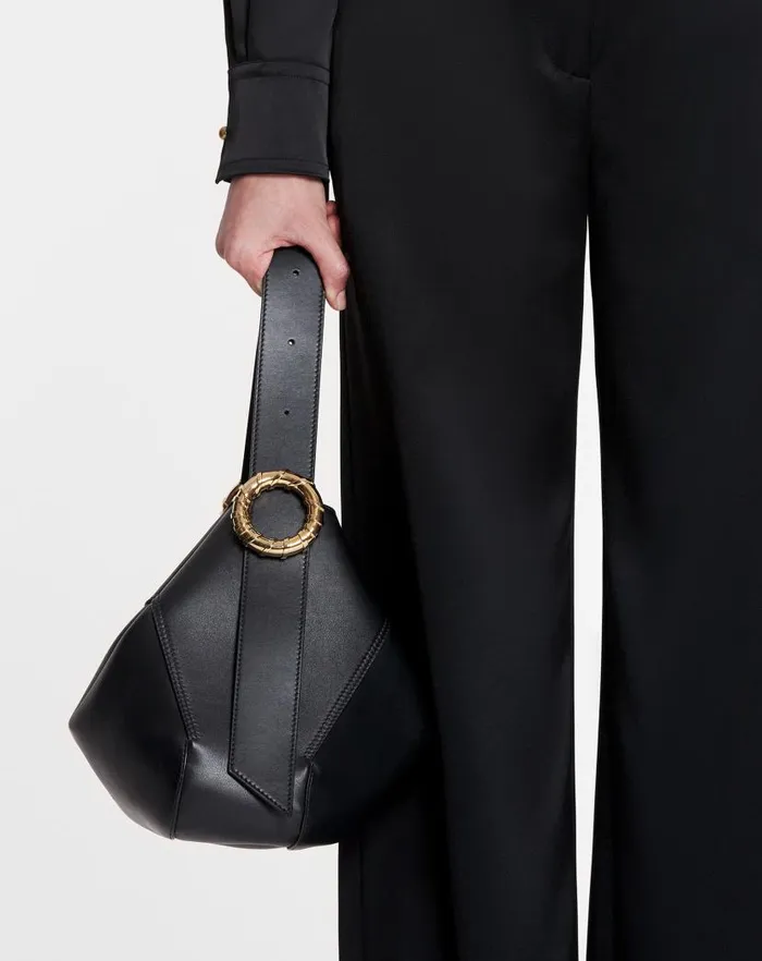 Women Lanvin Tote Bags and Top Handle Bags Leather Mlodie Hobo Bag Black