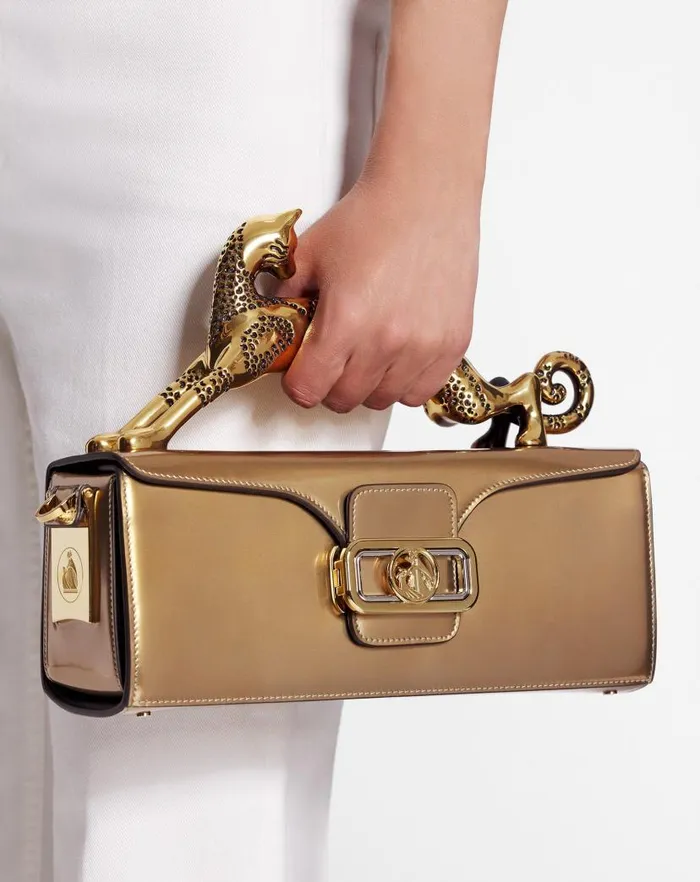 Women Lanvin Tote Bags and Top Handle Bags Medium Pencil Cat Bag In Metallic Leather Gold