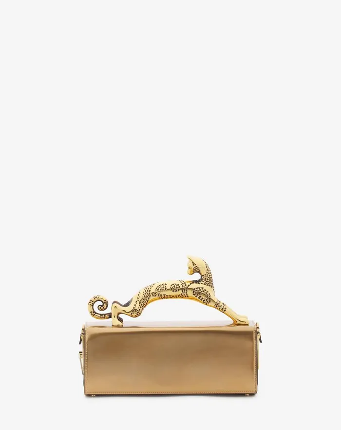 Women Lanvin Tote Bags and Top Handle Bags Medium Pencil Cat Bag In Metallic Leather Gold