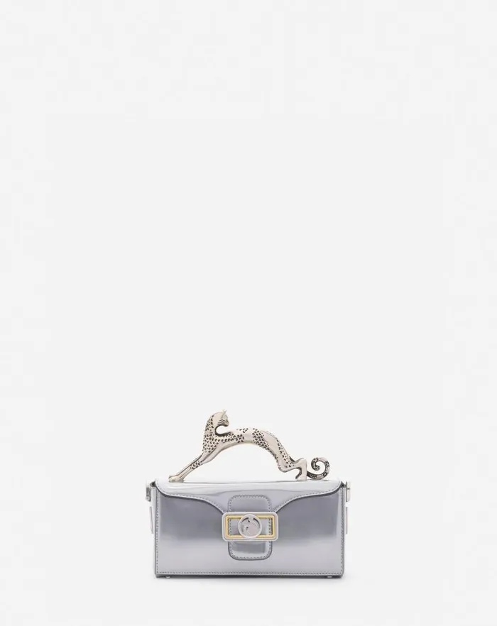 Women Lanvin Tote Bags and Top Handle Bags Nano Pencil Cat Bag In Metallic Leather Silver Women Lanvin Tote Bags and Top Handle Bags Nano Pencil Cat Bag In Metallic Leather Silver