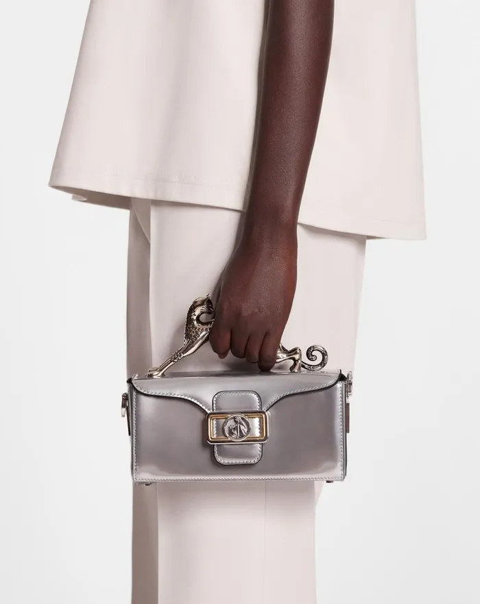 Women Lanvin Tote Bags and Top Handle Bags Nano Pencil Cat Bag In Metallic Leather Silver