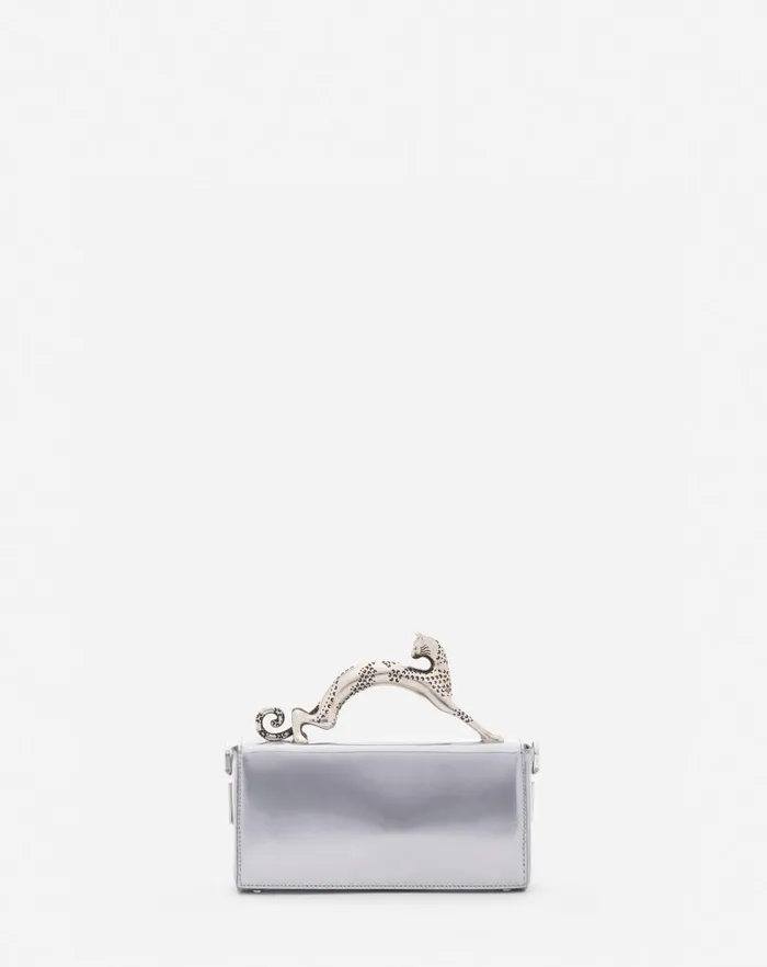 Women Lanvin Tote Bags and Top Handle Bags Nano Pencil Cat Bag In Metallic Leather Silver