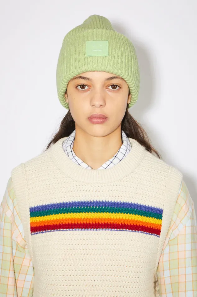 Women Large Face Logo Beanie Pale Green Melange Acne Studios Hats