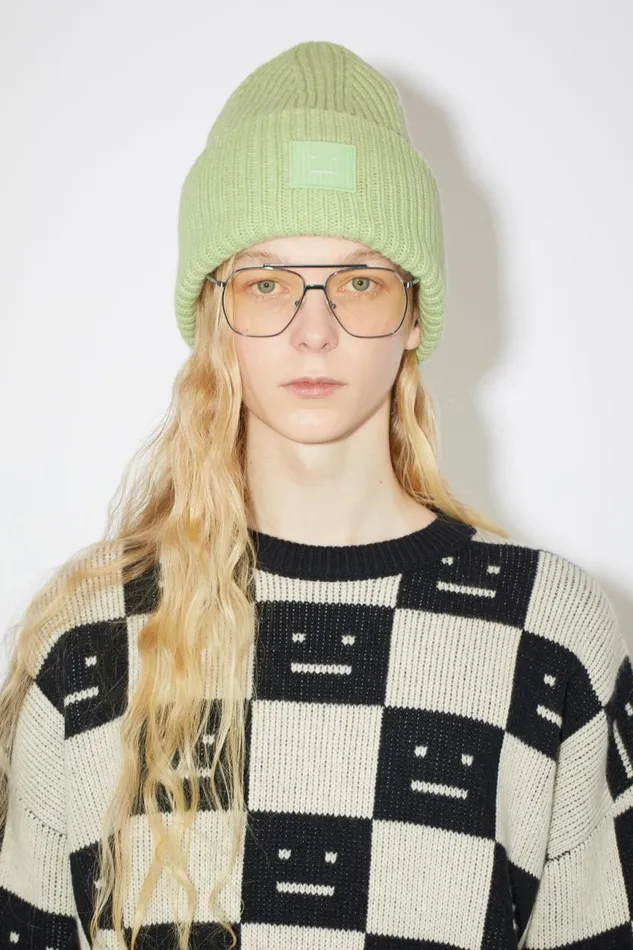 Women Large Face Logo Beanie Pale Green Melange Acne Studios Hats