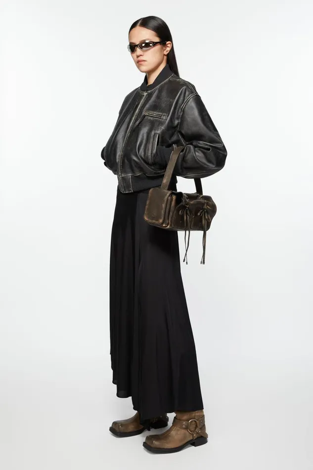 Women Leather Bomber Jacket Black Acne Studios Outerwear