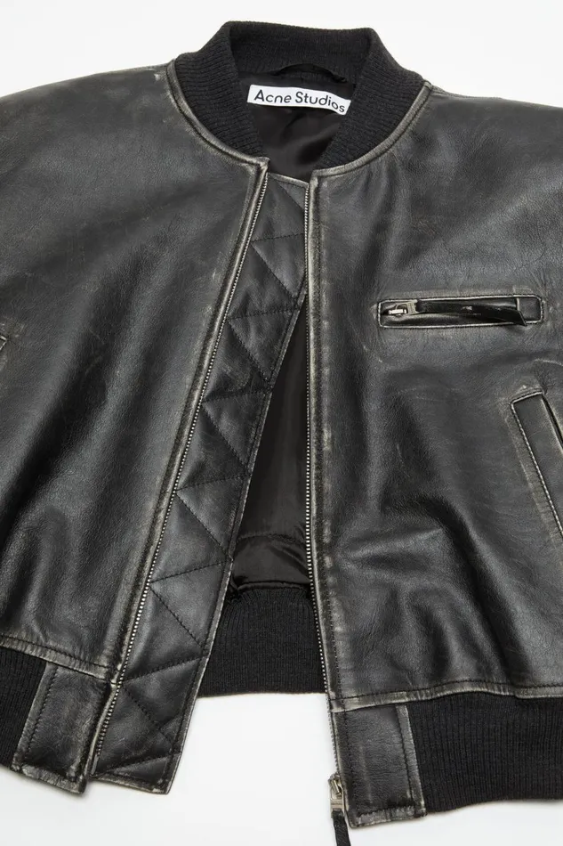 Women Leather Bomber Jacket Black Acne Studios Outerwear