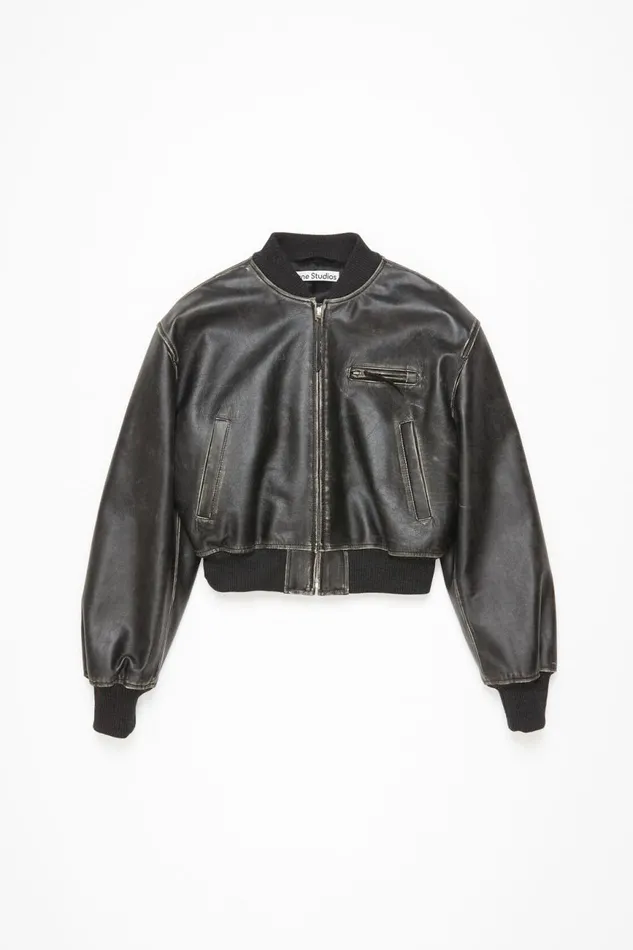Women Leather Bomber Jacket Black Acne Studios Outerwear