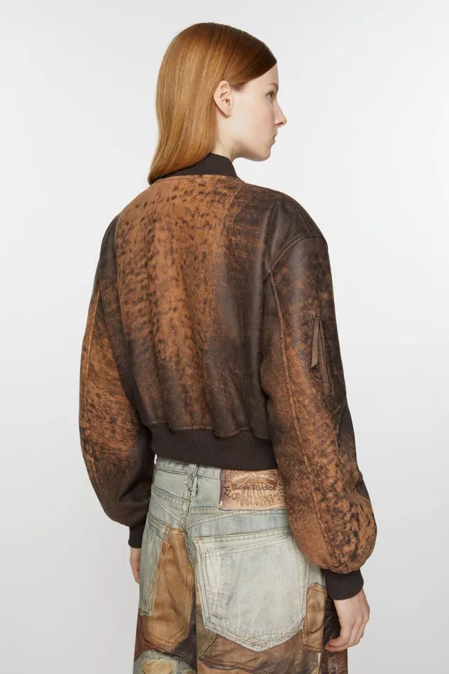 Women Leather Bomber Jacket Brown Acne Studios Outerwear