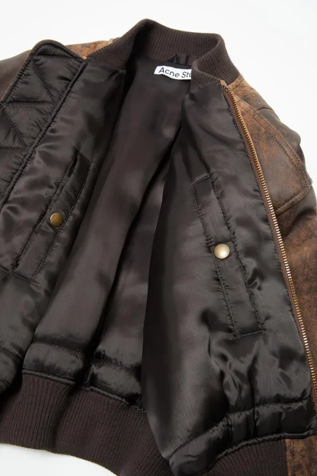 Women Leather Bomber Jacket Brown Acne Studios Outerwear