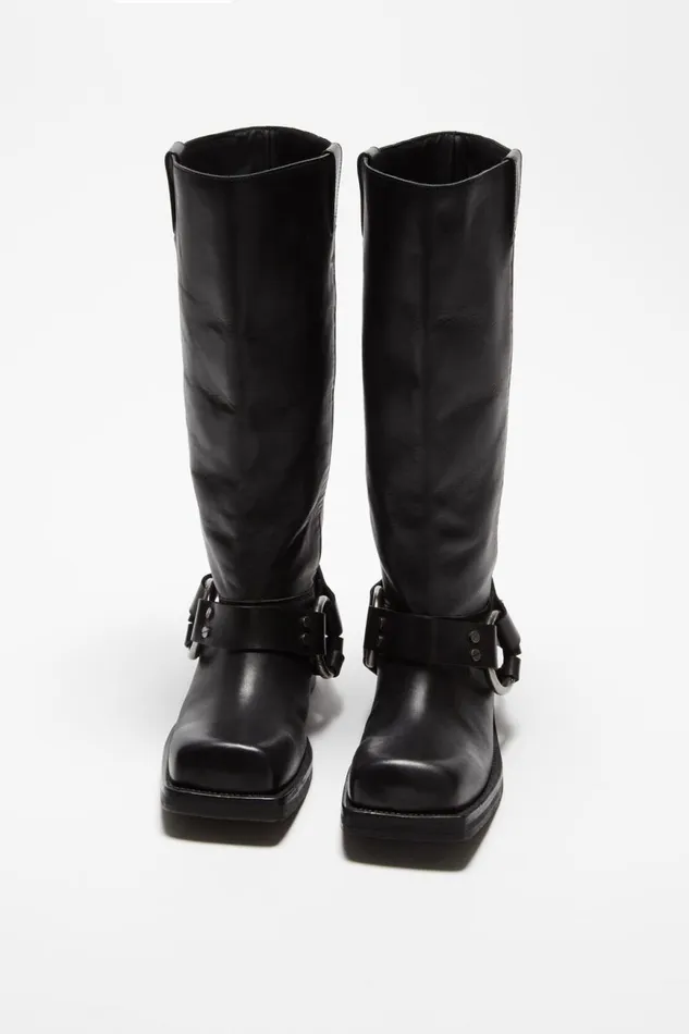 Women Leather Buckle Boots Black Acne Studios Shoes