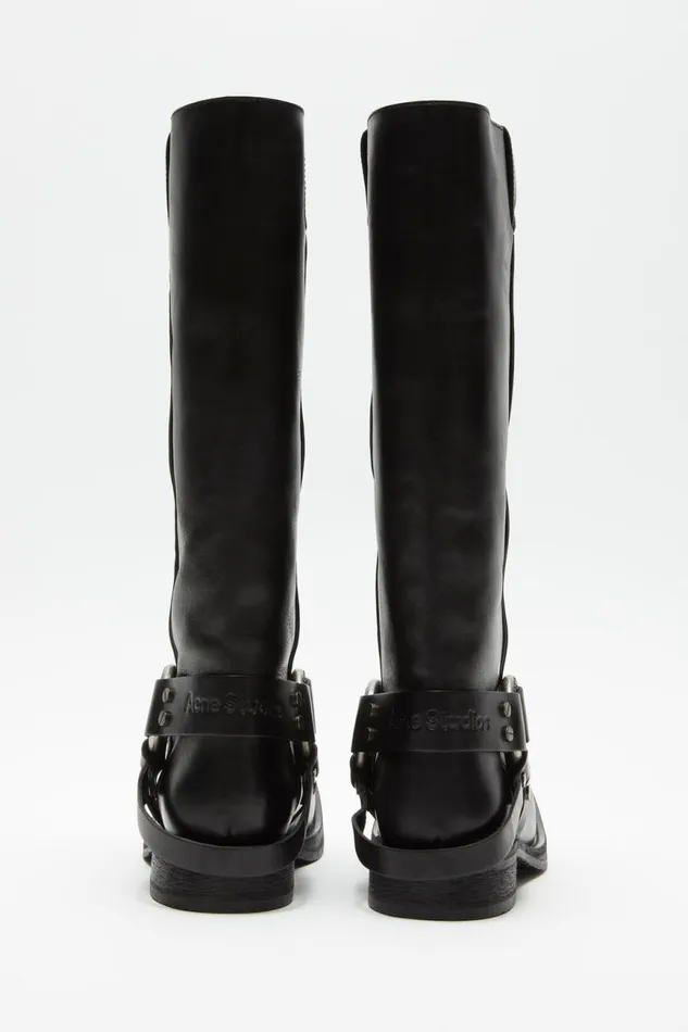 Women Leather Buckle Boots Black Acne Studios Shoes