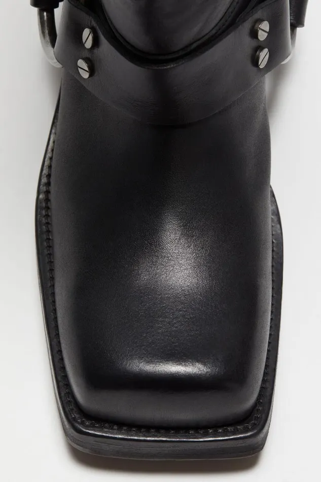 Women Leather Buckle Boots Black Acne Studios Shoes