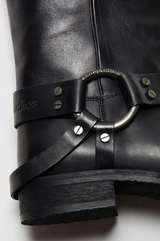 Women Leather Buckle Boots Black Acne Studios Shoes