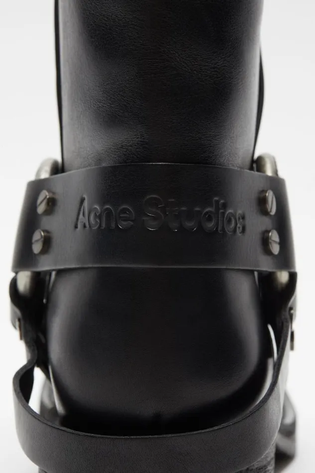 Women Leather Buckle Boots Black Acne Studios Shoes