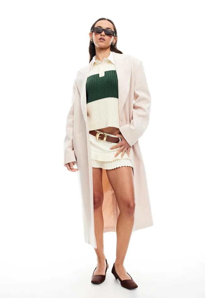 Women Lioness Fashion Outerwear OLSEN COAT Beige Pinstripe