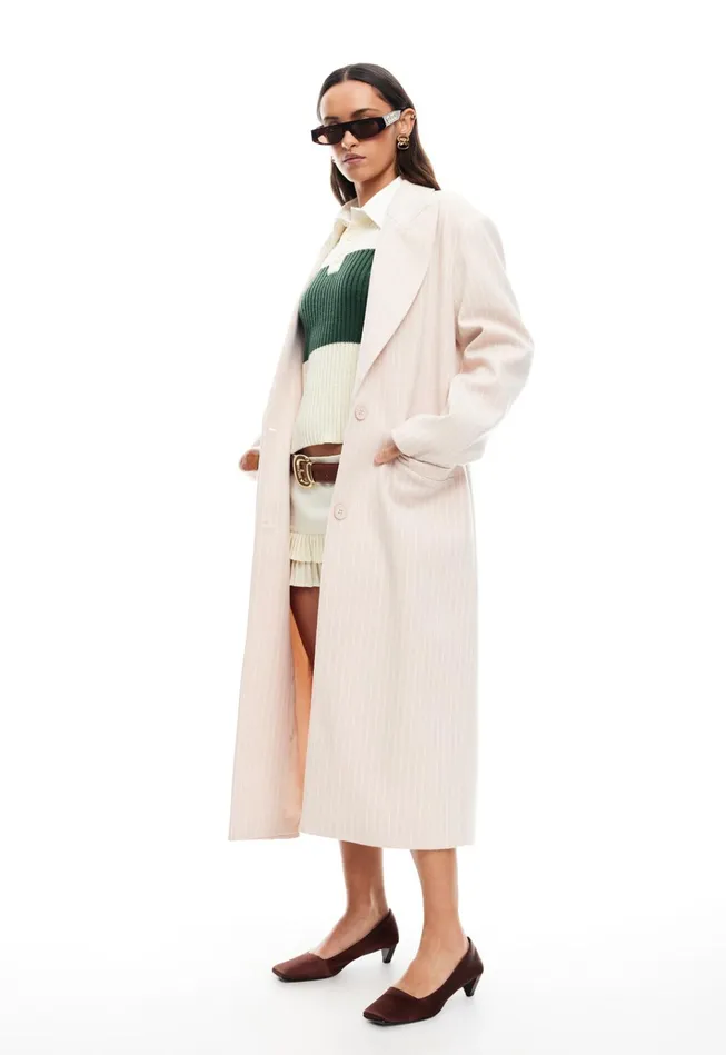 Women Lioness Fashion Outerwear OLSEN COAT Beige Pinstripe Women Lioness Fashion Outerwear OLSEN COAT Beige Pinstripe