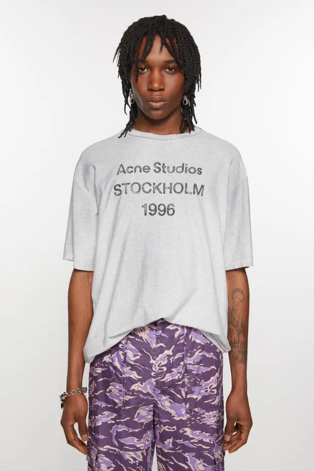 Women Logo Tshirt 8211 Relaxed Unisex Fit Pale Grey Melange Acne Studios Tshirts