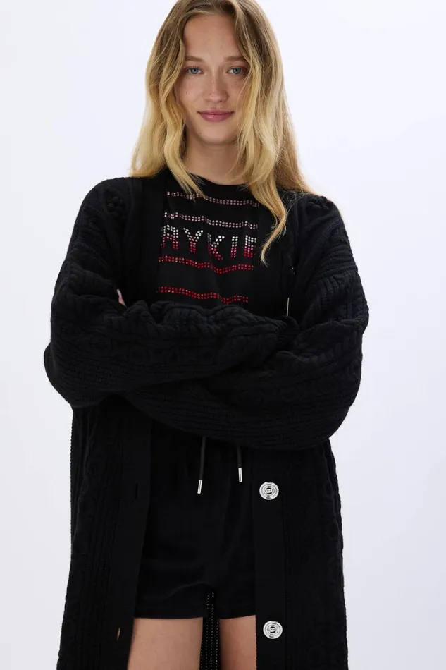 Women Long Cableknit Woolen Cardigan Black Black Sonia Rykiel Cardigans