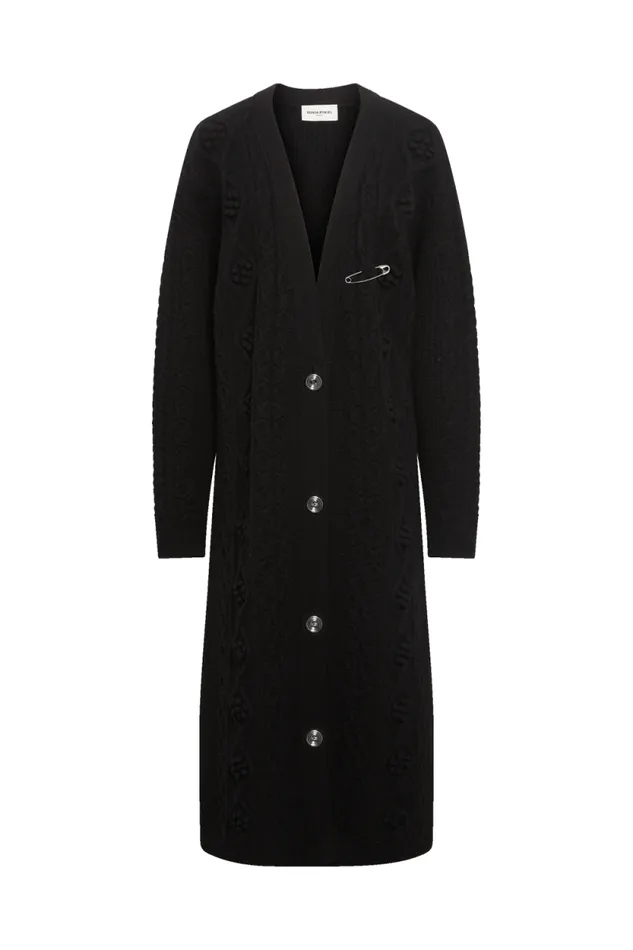 Women Long Cableknit Woolen Cardigan Black Black Sonia Rykiel Cardigans